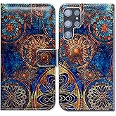 Bcov Case for Galaxy S22 Ultra, Gorgeous Colours Circle Mandala Leather Flip Phone Case Wallet Cover with Card Slot Holder Kickstand for Samsung Galaxy S22 Ultra 5G