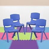 EMMA + OLIVER Blue Plastic Stackable School Chair, 10.5" Seat, 4-Pack | Recommended for Preschool - Kindergarten Students