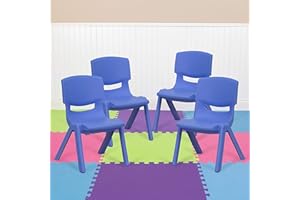 EMMA + OLIVER 4 Pack Blue Plastic Stackable School Chair with 10.5" H Seat, Preschool Chair