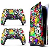 Skin Sticker for Game Console 5 Cover - Sticker Bomb, Compatible with Both Disc Edition & Digital Edition (not Slim Ver) - 2 Controller Skins & Console Skin - No Bubble, Full Protection, Removable