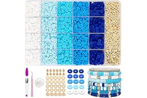 MIIIM Blue Clay Bead Bracelet Kit, Heishi Beads, Flat Clay Beads and Gold Spacer Beads for Jewelry Making, Friendship Bracelet Beads Kit for Crafts, Concert, Raves, Gifts
