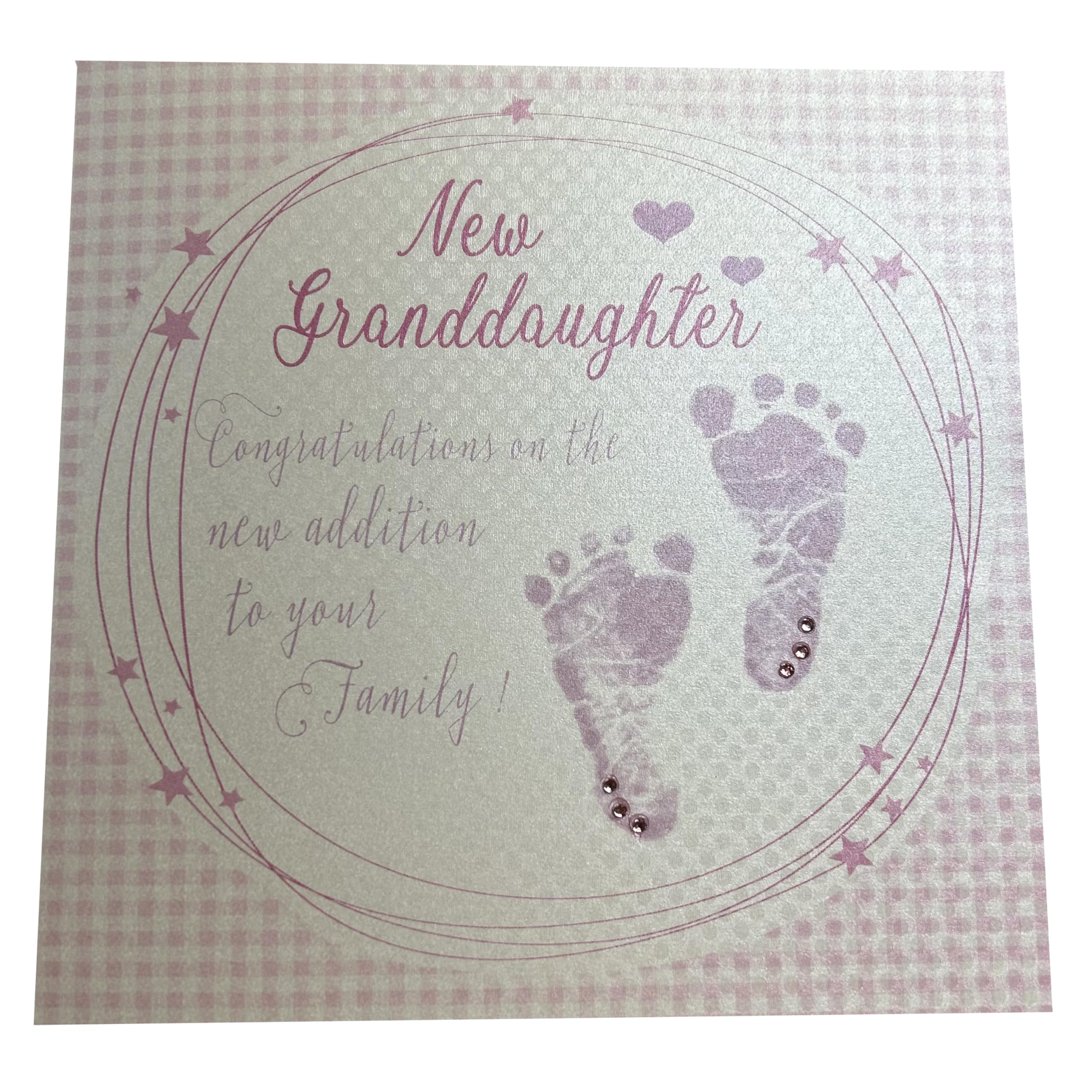 white cotton cards Pink New Granddaughter Congratulations on the new addition to your Family! Handmade New Baby Card, WB231 NEW