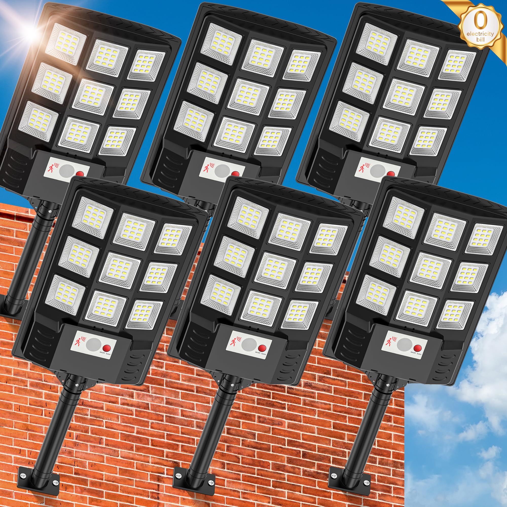 Photo 1 of Solar Street Lights Outdoor Waterproof,6500K LED Dusk to Dawn Solar Light,260° Angle Flood light with Motion Sensor and Remote Control for Outdoor,Parking Lot, Courtyards,Parking Garages 6-Pack