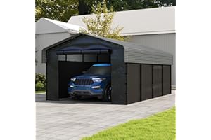 Real Relax 12'x20' Heavy Duty Metal Carport, Outdoor Garage Car Shelter Shade with Galvanized Roof & Removable Sidewalls, Heavier Metal Frame for Car and Boats, Truck Grey