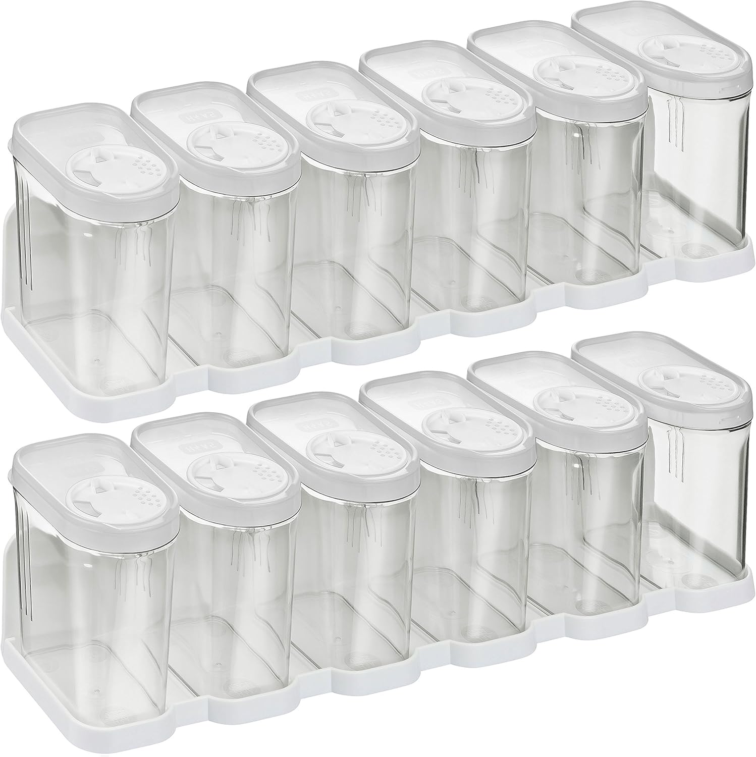 Kigima Gewürzdosen Schüttdosen Streudosen Vorratsdosen 0,25l 12er Set mit 2 Regalen weiß