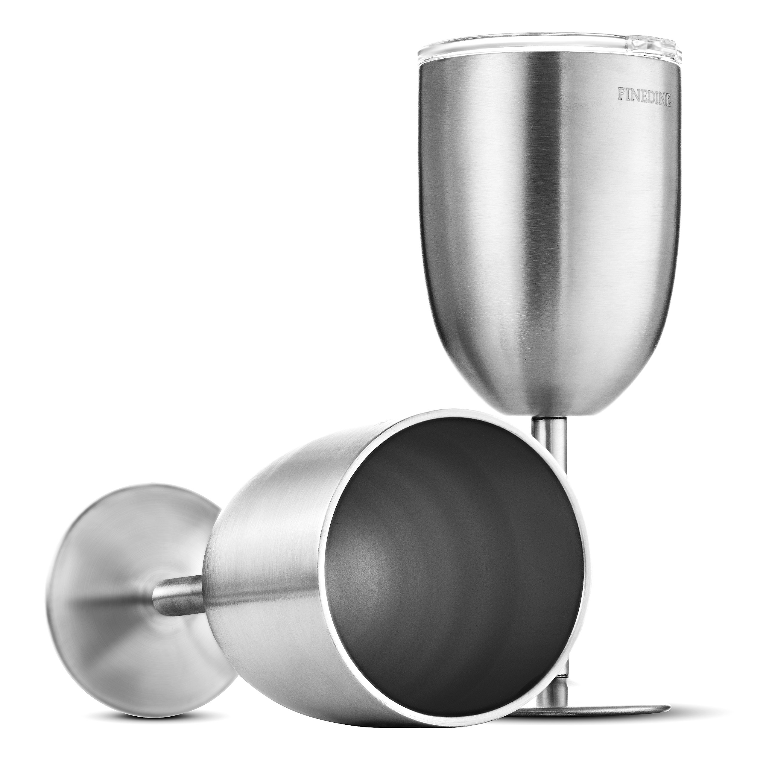 FineDine Premium Grade 18/8 Stainless Steel Wine Glasses 12 Oz. Double