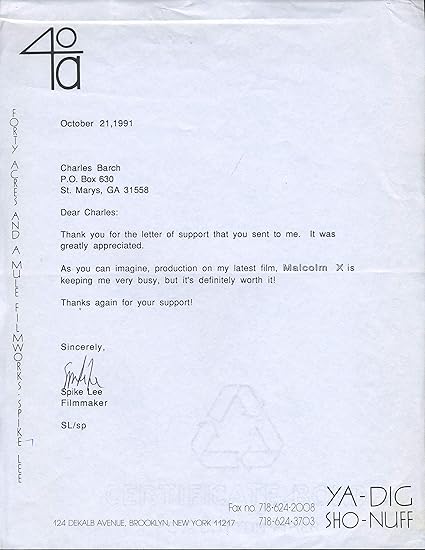 Lee Spike B 1957 Typed Letter Signed About Malcolm X At Amazon S Entertainment Collectibles Store