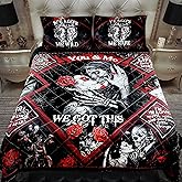GEEMBI Christmas Gothic Skull Gifts for Couples - Gothic Skull Queen Size Bedding Set - Christmas Wedding Anniversary Valentines Birthday Gifts for Him Her Wife Husband Boyfriend Girlfriend