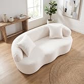 Modern 67" Curved Loveseat Sofa, Teddy Fabric, Deep Seat, Boneless | for Living Room, Small Spaces, Apartment, Dorm, with Pillows, No Assembly - White