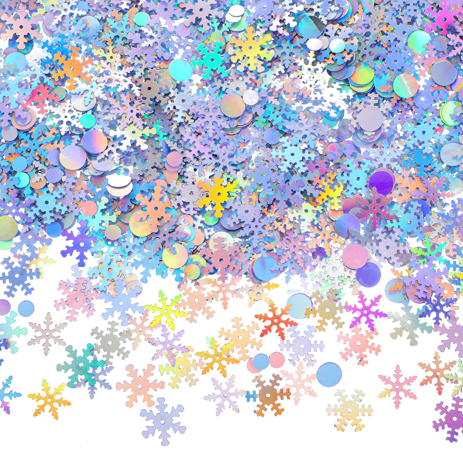 3 oz 1000 Pieces Holographic Glitter Snowflake Round Confetti Iridescent Snowflake Round Confetti Wonderland Snowflake Confetti Round Confetti Decoration for Winter Christmas Wedding Birthday Party