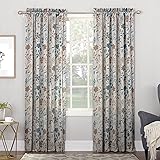 Sun Zero Kara Floral Print Energy Efficient Rod Pocket Curtain Panel, 54" x 84", Stone