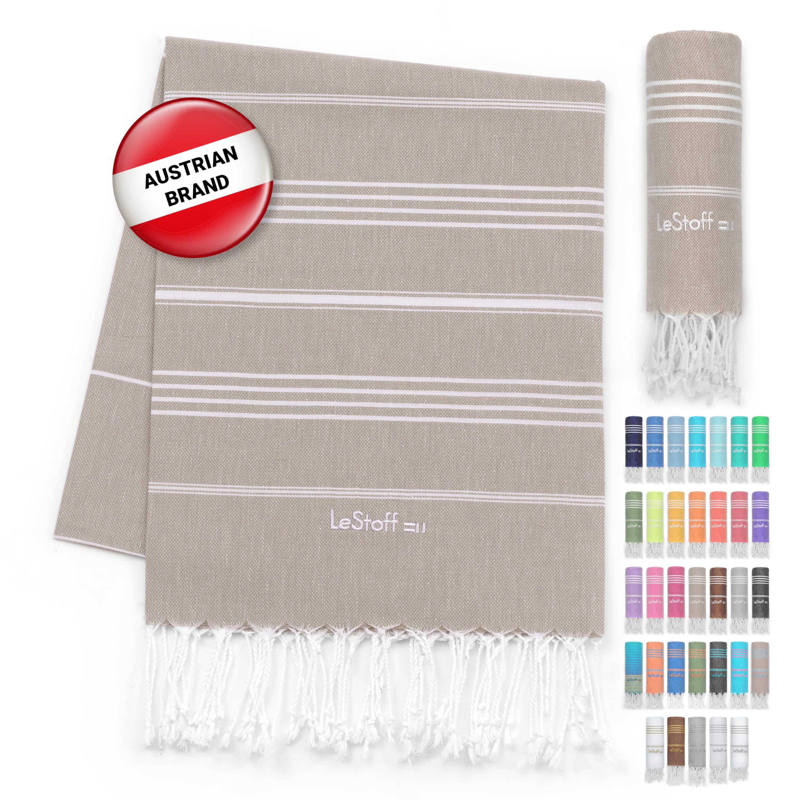 LeStoff Premium Hammam Towel - 100% Organic Cotton - Pre-washed Sustainable Absorbent & Quick-drying - Beach, Bath, Shower, Yoga, Spa & Travel Towel (200 x 200 cm Beige)