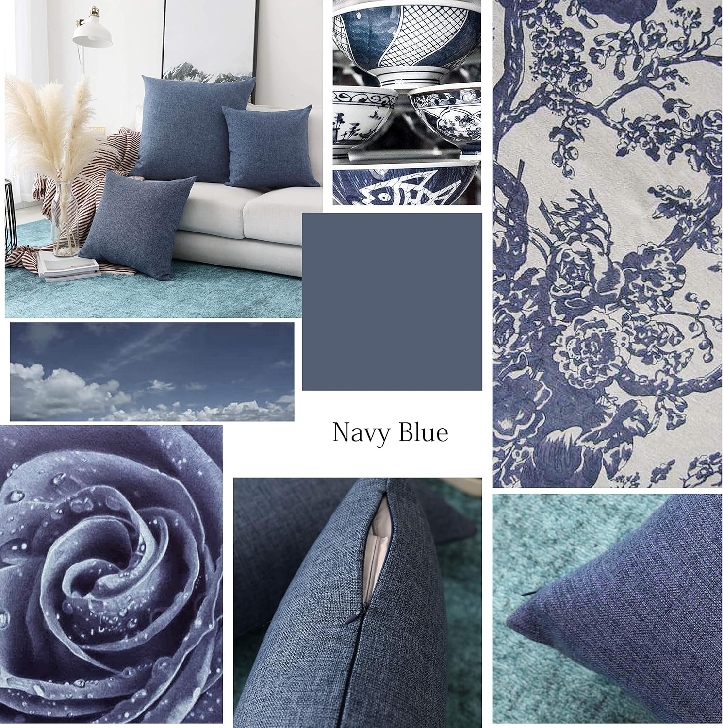Home Brilliant Navy Cushion Covers 45 x 45 Pack of 2, Burlap Linen Cushion Cover for Sofa Bed Plain Decorative Pillow Covers - Image 5