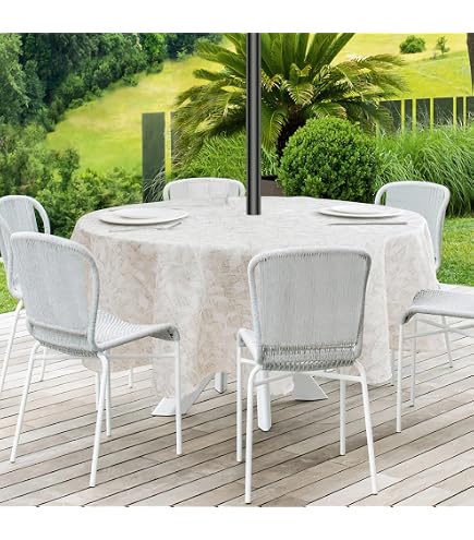 70 round patio table cloth with umbrella hole flannel backed Amazon.com: Newbridge Vinyl Flannel Backed Tablecloth, 70 inch Zippered Umbrella  Round, Beige Moire Wavy Solid Design, Heavyweight Indoor Outdoor Waterproof Table  Cover, Easy Care Wipe Clean : Home & Kitchen
