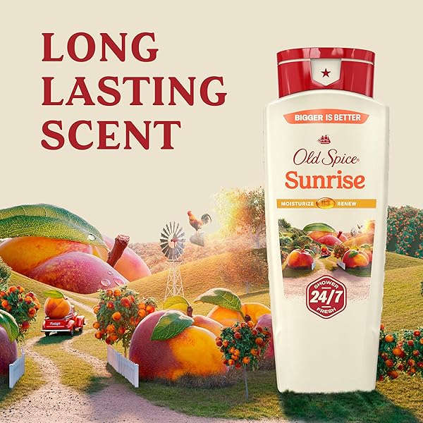 OLD SPICE CLEANSING BODY WASH FOR MEN, 24/7 SHOWER FRESH WITH LASTING SCENT, MOISTURIZE & RENEW, GENTLE ON SKIN, VITAMIN B3, SUNRISE WITH PEACH + MANDARIN PEEL SCENT, 18 OZ