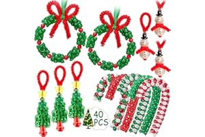 JOLLYLIFE Christmas Crafts for Kids Adults Families, Beaded Ornament Kit to Make Wreath/Candy Cane/Xmas Tree/Snowman, Holiday Decorations Party Supplies, 40 Pieces
