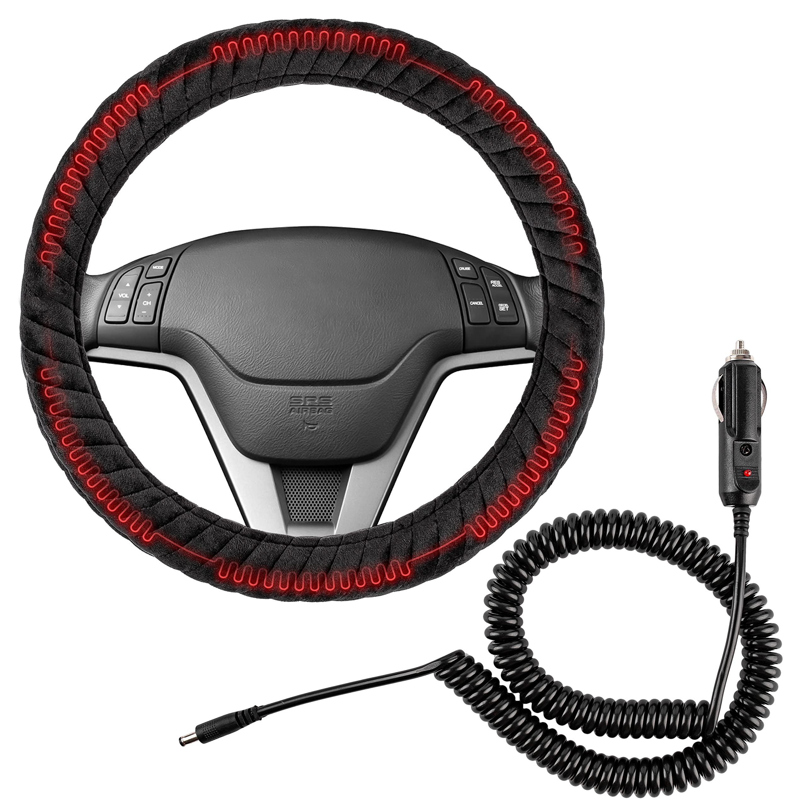 Photo 1 of Zento Heated Steering Wheel Cover –Upgraded Heated Auto Hand Warmer Steering Wheel Cover for Winter - Comfortable Premium Quality Universal Fit 11-12 inches - 12V Plug-in Hand Warmer