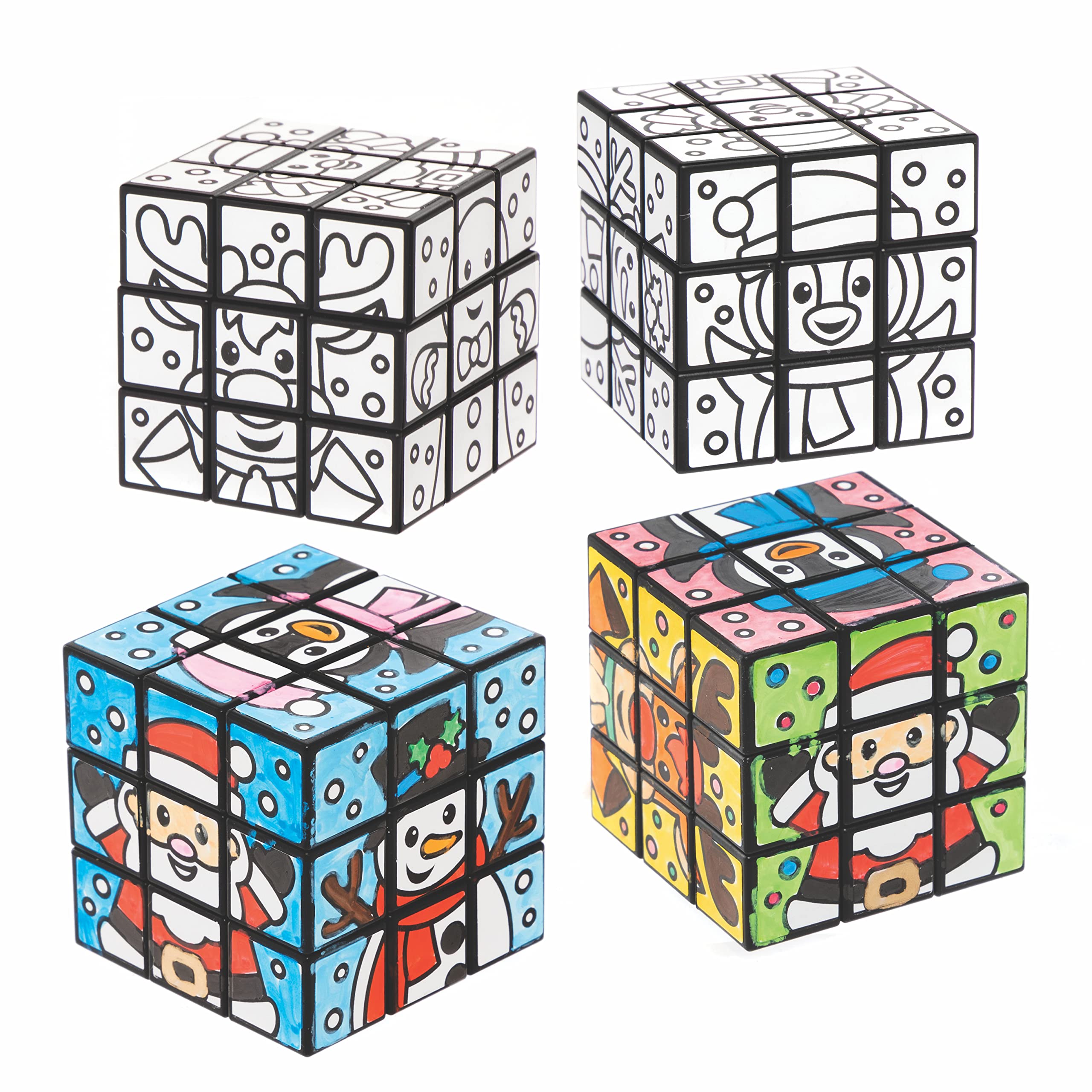 Baker Ross FC171 Christmas Colour In Puzzle Cubes - Pack of 4, Puzzle Toys, Stocking Fillers for Kids, Christmas Crafts for Children
