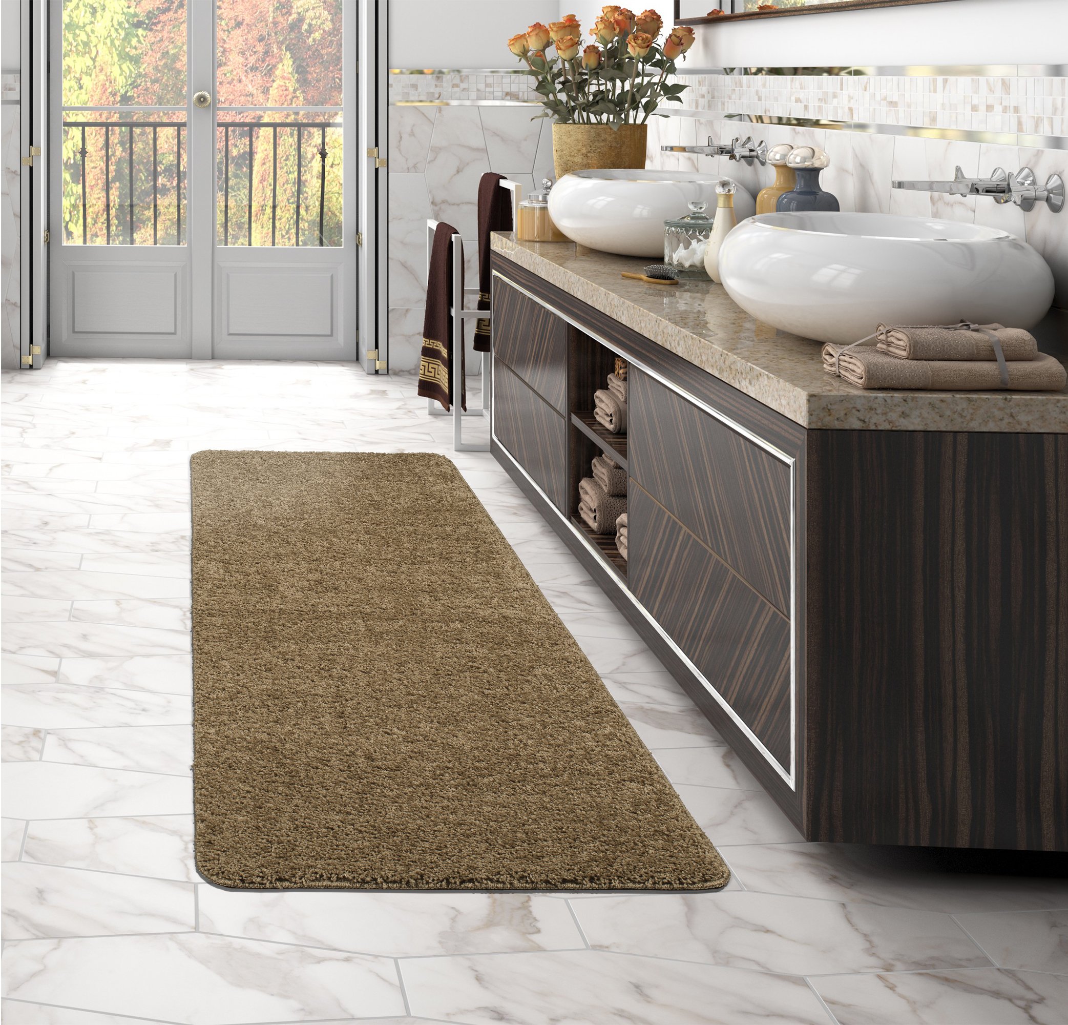 Sweethome Stores Luxury Collection Soft Solid Camel Shaggy Non-Slip (2' X 6') Shag Runner Rug