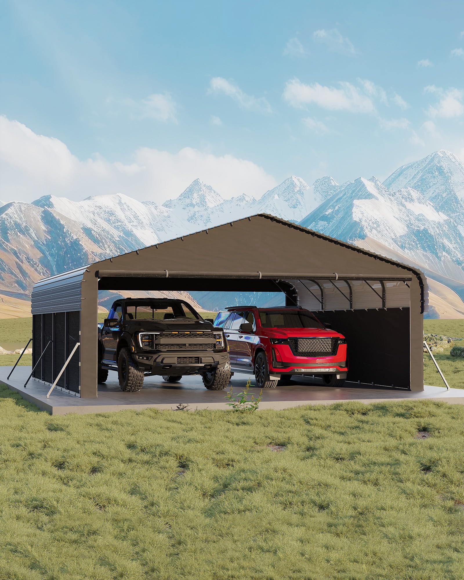 Photo 1 of ***PARTIAL SET*** ***READ CLERK NOTES*** Garvee 20'X20'X10' Metal Carport for 2 Cars, Enclosed Car Ports with Heavy Duty Steel Frame and 220 g Tarp, All-Weather Carport for Full-Size Pickup Trucks, Bass Boats, and Tractors