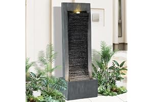 Dephet 49.6" H Water Fountains Outdoor Garden Decor - Water Fountains and Waterfalls Outside, Large Indoor Floor Standing Resin Fountain Features W/Pump LED Light Cobbles for Patio, Home Art Decor