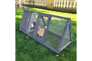 Kecreque Rabbit Hutch Outdoor Chicken Coop Wooden A-Frame Small Animal Cage Quail Cage w/Chicken Run & Ventilated Wire Fence Suitable for Garden Backyard Farms 47 x 18 x 19.5 in (Grey)