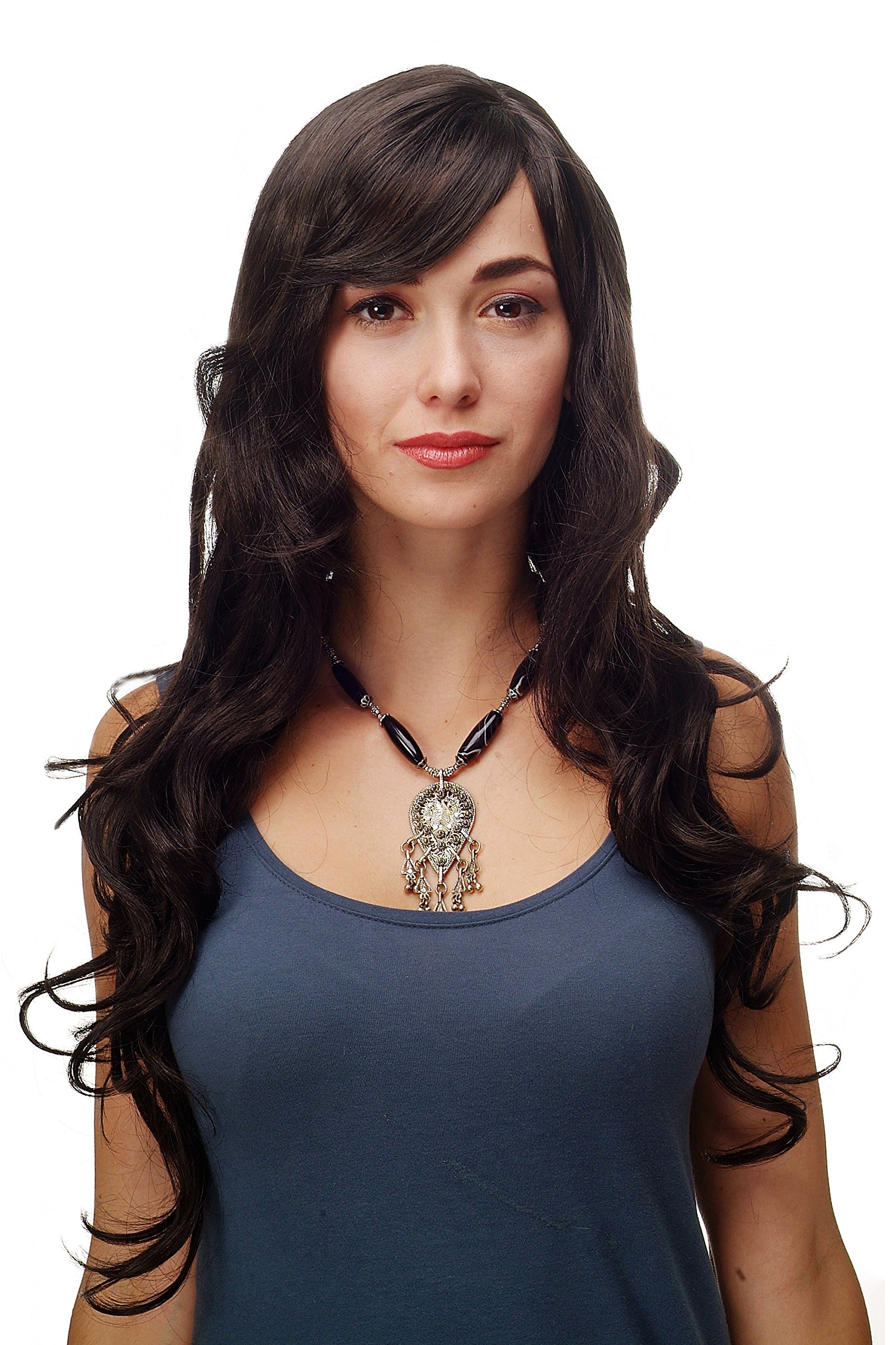 WIG ME UP 9204S-4 Stunning Lady Quality Wig very long wavy long fringe (for side parting) dark brown 27,5 inch