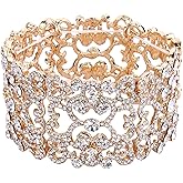 EVER FAITH Women's Austrian Crystal Bride Heart Art Deco Elastic Stretch Bracelet Clear