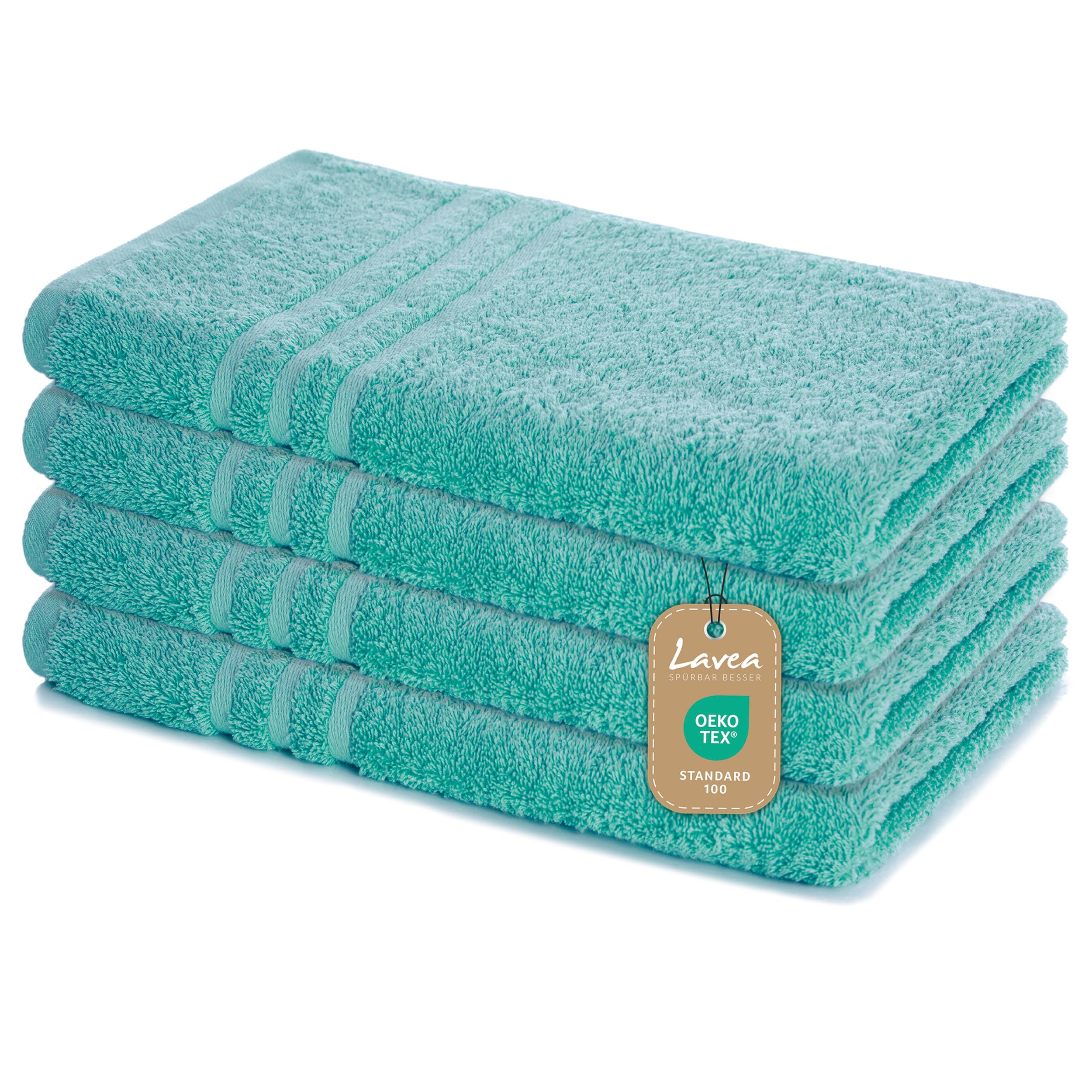 Lavea Set of 4 Hand Towels 50 x 100 cm - Absorbent and Soft Hand Towels Made of 100% Cotton Terry Series Elena - Washable and Durable - Turquoise