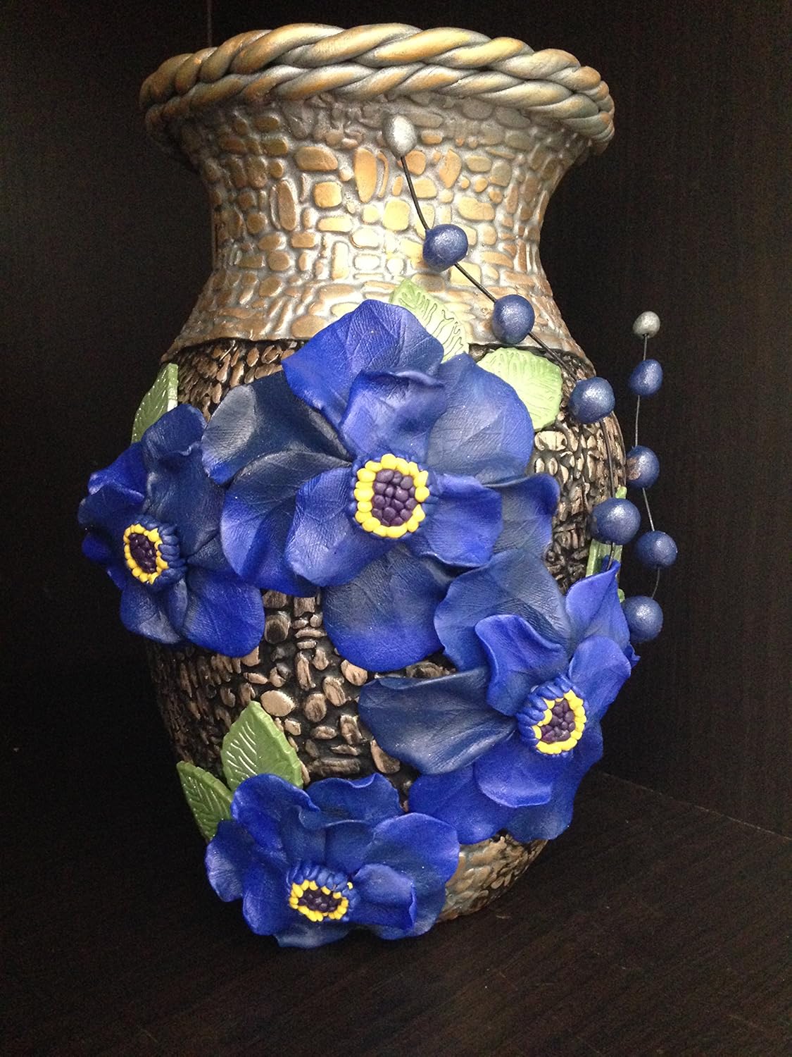 Amazon Com Polymer Clay Vase Blue Anemone Handmade