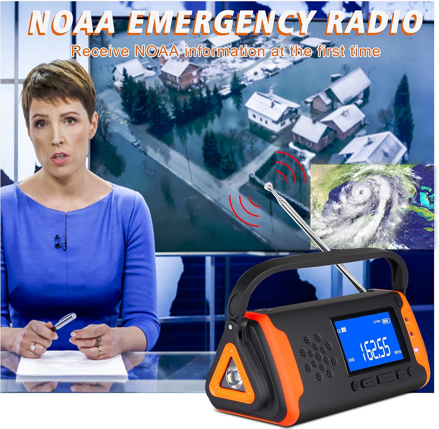 Emergency Weather Crank Radio 4000mAh - Portable, Solar Powered, Hand Crank, AM/FM/NOAA Weather Alert Radio, Aux Music Play, USB Cell Phone Charger, SOS Alarm, LED Flashlight for Hurricanes,Tornadoes: Home Audio & Theater