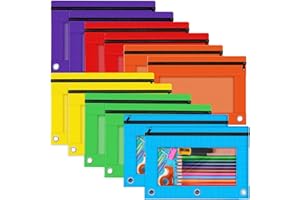 Officygnet 3 Ring Pencil Pouch, 12 Packs Bulk Zipper Pencil Case in 6 Colors, Pencil Pouches with Clear Window for Storing School Office Supplies, Cloth Pencil Bag for 3 Hole Binder