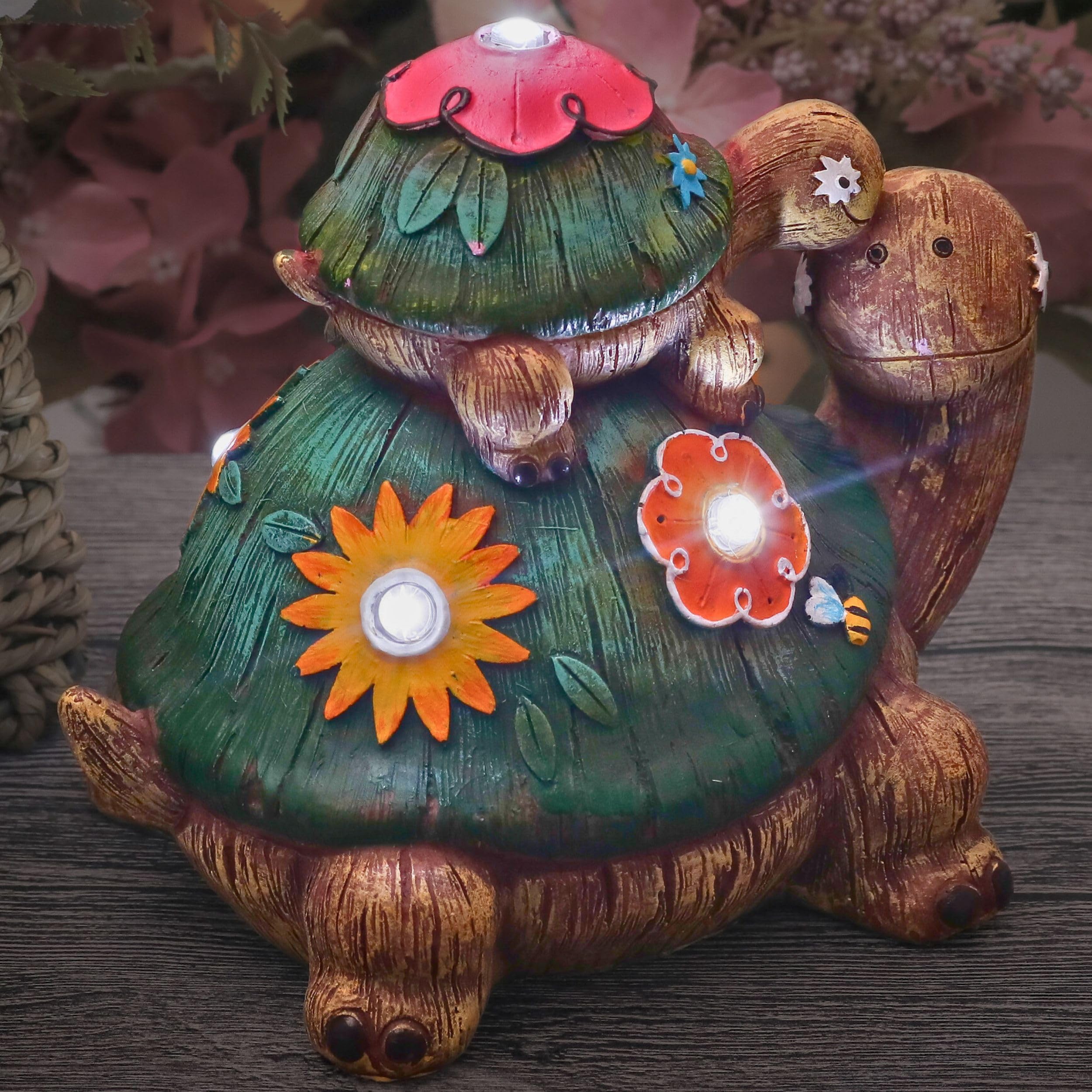 TERESA'S COLLECTIONS Garden Ornaments Outdoor, Solar Turtles Mum and Kid Statue with Solar Lights, Waterproof Resin Animal Ornaments, Garden Decorations Gifts for Women Mum, Indoor Outdoor 17 CM