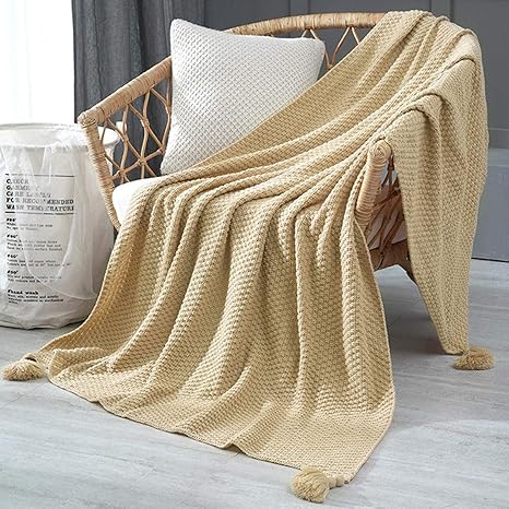 Amazon Co Jp 毛布 ニットブランケット北欧の毛糸太いフリンジベッドタオルはデコレーション小さな新鮮なベッドサイド置きます ブランケット シングル 色 Amarillo サイズ 150x0 ホーム キッチン