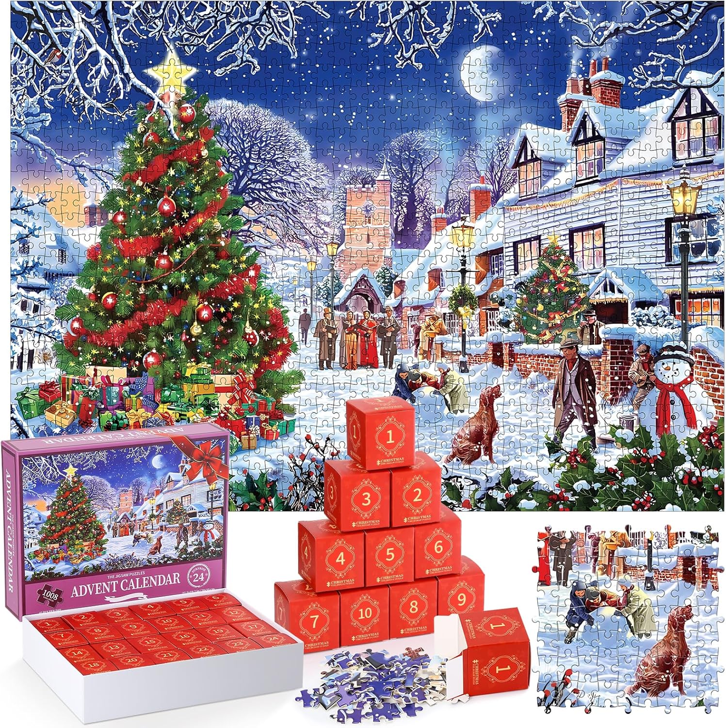 Advent Calendars - Advent Calendar 2023 Christmas Jigsaw Puzzle, 24 Days Christmas Countdown Family Holiday Activities,1008 Pieces Puzzle Toys for Adults Kids,Great Xmas Gifts Stocking stuffer, Home Wall Decoration