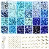 Vtssvow 3mm Glass Seed Beads for Bracelets Making, 24 Colors 10000pcs Friendship Bracelet Making Kit, Small Glass Beads for Jewelry Making (Mix 24 Color, Blue)