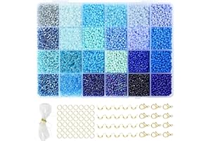 Vtssvow 3mm Glass Seed Beads for Bracelets Making, 24 Colors 10000pcs Friendship Bracelet Making Kit, Small Glass Beads for Jewelry Making (Mix 24 Color, Blue)
