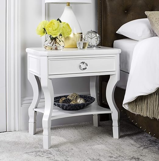 Amazon Com Safavieh Home Collection Alaia White 1 Drawer Nightstand Furniture Decor