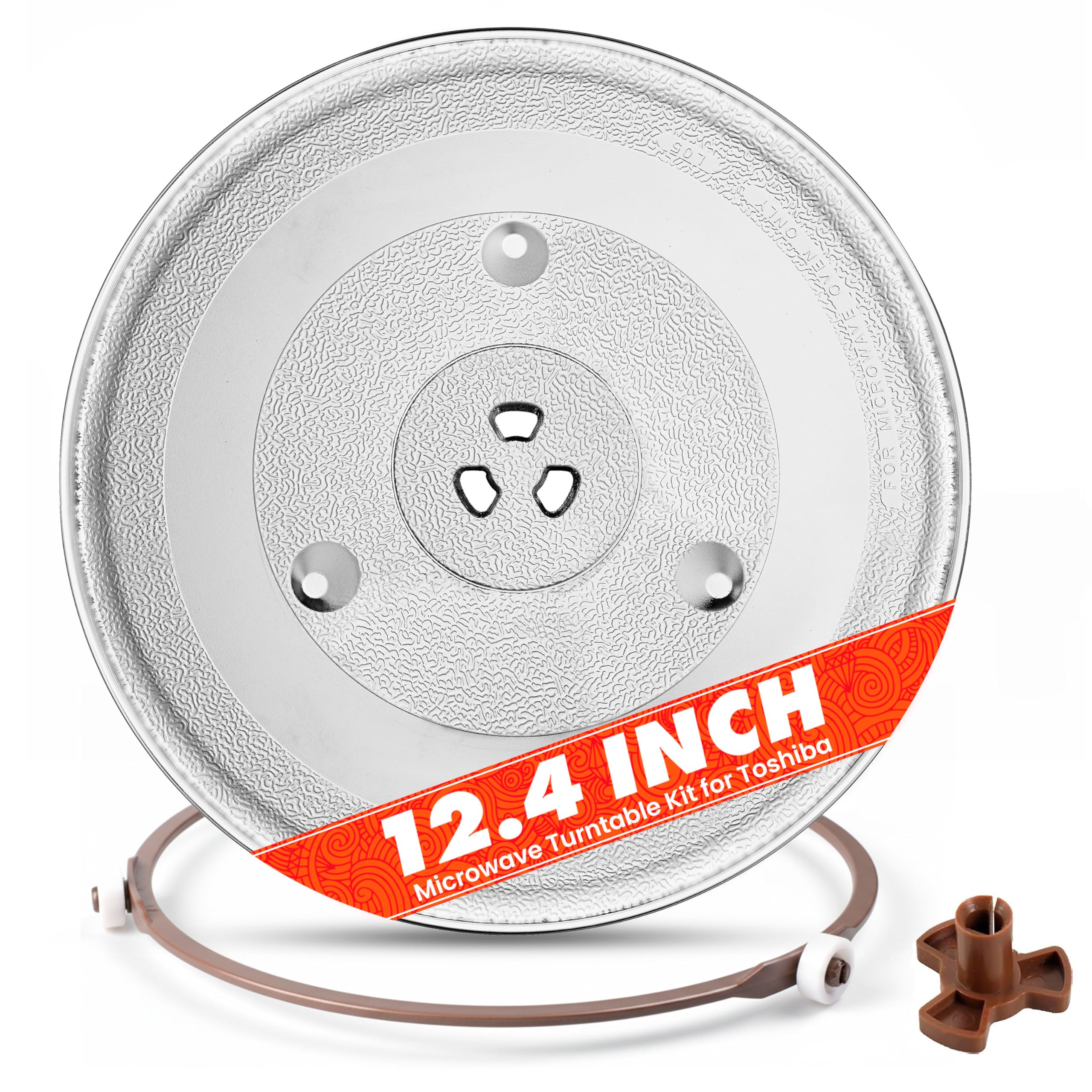 Photo 1 of 12.4" Toshiba Microwave Turntable Glass Plate + Roller Ring + Coupler Feet Kit – Replacement for EM131A5C-BS / EM131A5C-SS / ML2-EC10SA(BS) / ML-EM45PIT(BS), Panasonic, Emerson & Frigidaire Microwaves