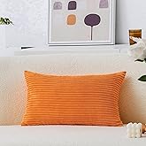 Home Brilliant Lumbar Pillow Cover Fall Super Soft 12x20 inches Pillow Cover Corduroy Rectangle Throw Pillowcase for Bedding Couch Chair, Burnt Orange, 30x50cm