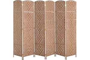 HOMCOM Room Divider, 6 Panel Folding Privacy Screen, 6FT Tall Portable Wicker Weave Partition Wall Divider for Bedroom, Home Office, Natural