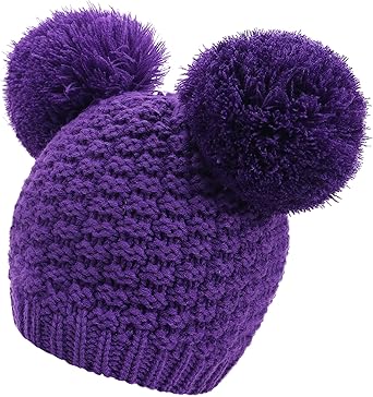 Winter Chunky Knit Beanie For Women With Double Pom Pom Ears Purple At Amazon Women S Clothing Store