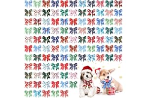 Yunsailing 100 Pcs Christmas Dog Bow Ties Bulk Dog Bows with Adjustable Collar Cat Bowtie Pet Grooming Neck Collar for Small Medium Pets Birthday Holiday Photography Accessories