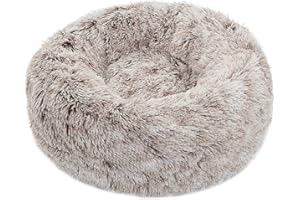 TORMAYS Calming Donut Dog Bed Small, Plush Round Cuddler Dog & Cat Bed, Anit-Anxiety Marshmellow Fluffy Faux Fur Cushion(20", Brown)