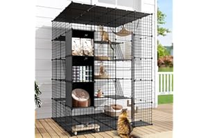 DWVO 5 Tier Large Cat Cage Indoor: DIY Outdoor Enclosures with Storage Cube Metal Playpen Catio with Hammock Platforms for 1-4 Cats
