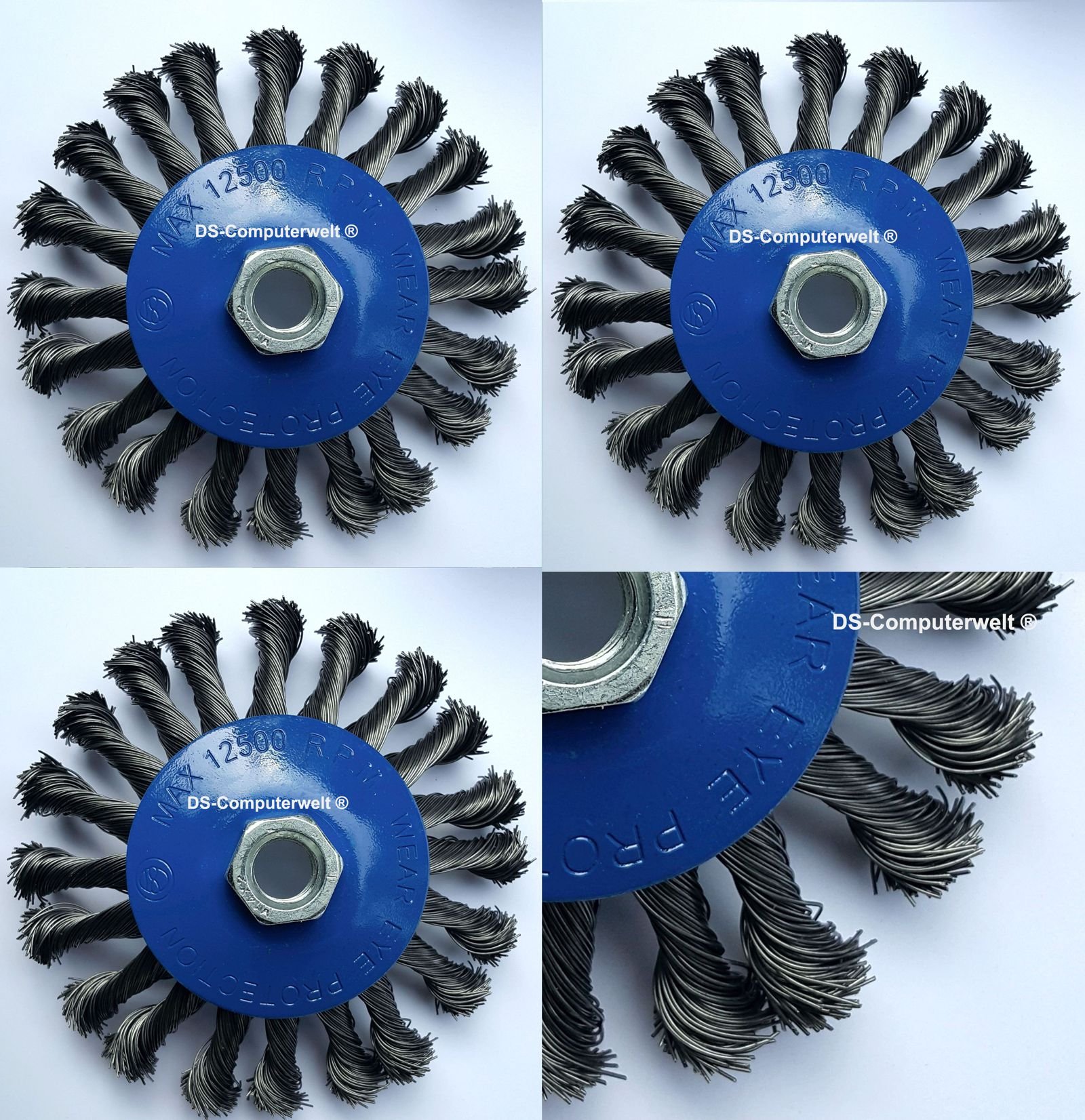 3 Conical Brushes Diameter 125 mm Braided Grinding Brush M14 x 2 Wire Brush