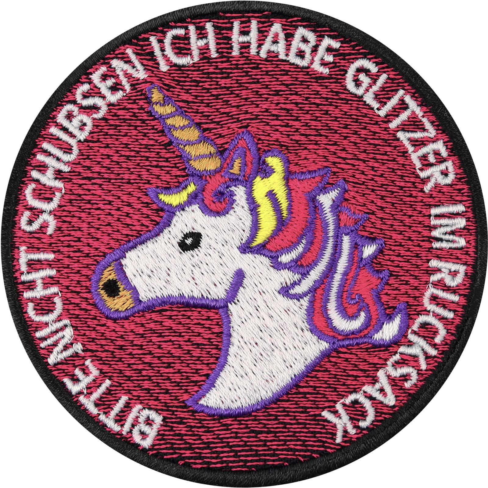 EXPRESS-STICKEREI Unicorn Patch for Sewing/Ironing On | Bitte Nicht schubsen, ich Habe Glitter in Backpack | Girls Jeans Patches | Start School Gift for School Backpack | 75 x 75 mm