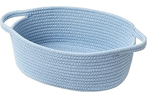 UBBCARE Small Woven Basket for Gifts, Cotton Rope Storage Basket for Shelf, Gift Baskets Empty with Handle, Dog Toy Basket for Organizing, Blue Basket for Nursery (12"x 8" x 5")