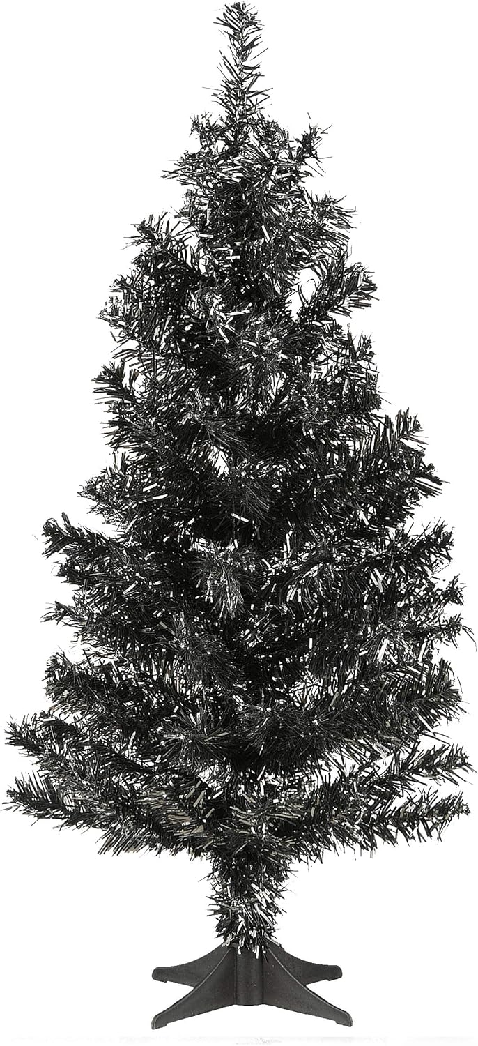 Trees - National Tree Company Tinsel Tree, Black, Halloween Collection, 24 in