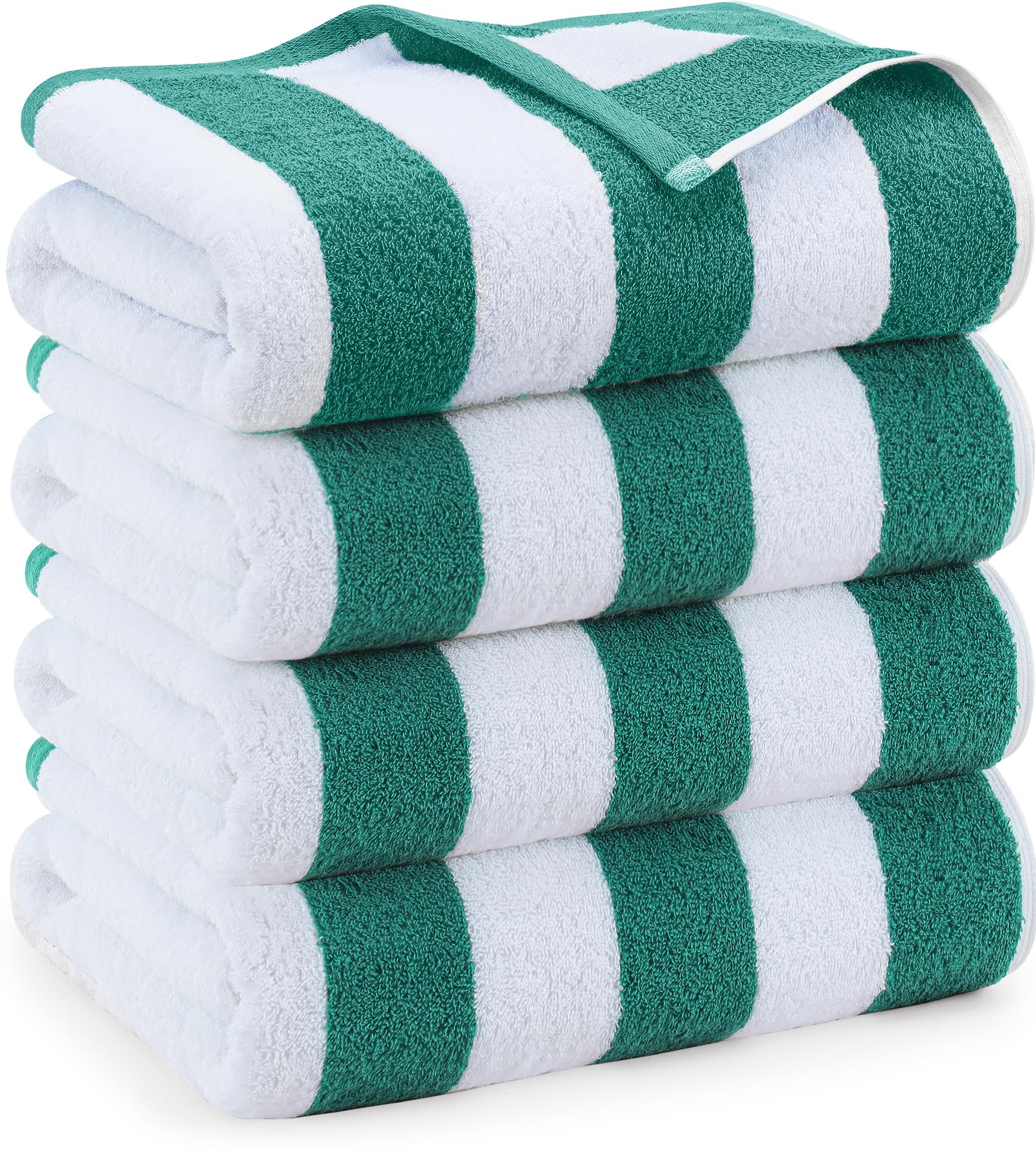 Utopia Towels 4 Pack Cabana Stripe Beach Towel, 30 by 60 Inches, Oversized 100% Ring Spun Cotton Pool Towels, Highly Absorbent Quick Dry Bath Towels for Beach, and Swim, Green